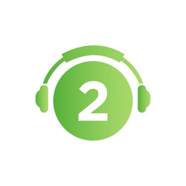 2 Harfteki Kulaklık Şablonu. Mektup 2 Müzik Logosu Tasarımı. DJ Müzik ve Podcast Logo Tasarımı Kulaklık Konsepti