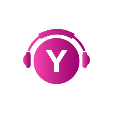 Mektubun kulaklık şablonu. Y harfi müzik logosu tasarımı. DJ Müzik ve Podcast Logo Tasarımı Kulaklık Konsepti