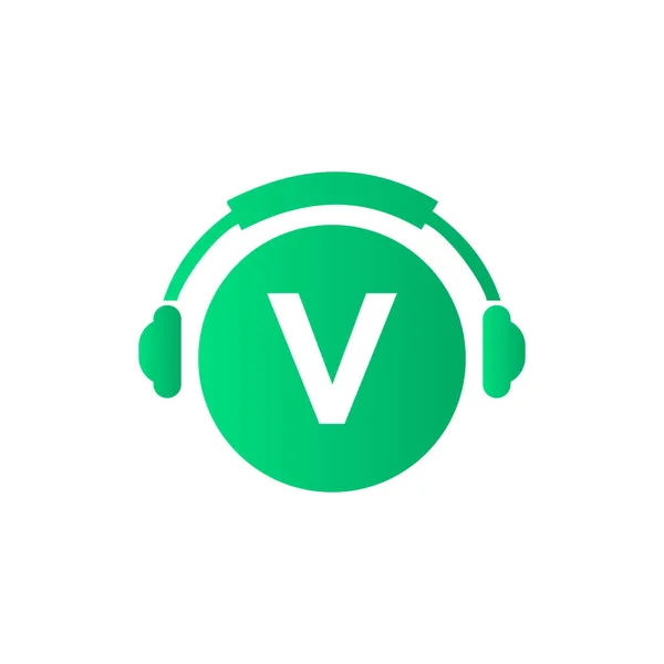 Plantilla Auriculares Carta Carta Música Logo Diseño Música Podcast Diseño — Vector de stock