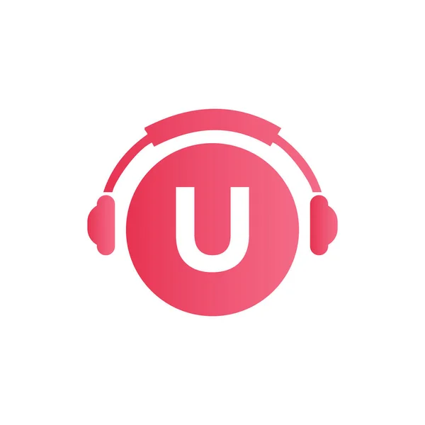 Plantilla Auriculares Letra Letra Music Logo Design Música Podcast Diseño — Vector de stock