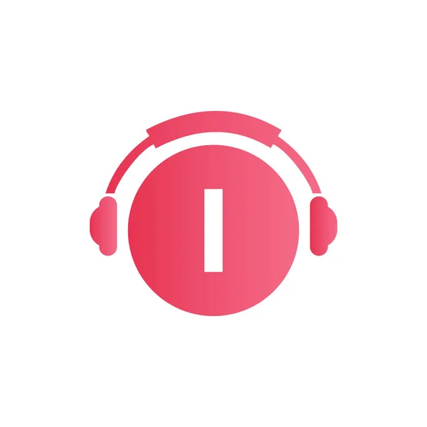 Plantilla Auriculares Carta Letra Música Logo Design Música Podcast Diseño — Vector de stock