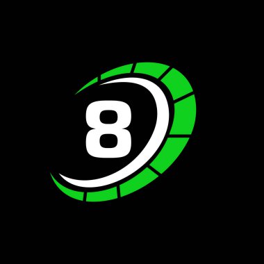 8. Hız Konseptinde spor araba logosu. Araç Otomotiv Servisi Şablonu, Hız göstergesi 8 Harf Logosu Tasarımı