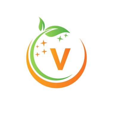 Mektup V 'nin üzerinde su kaplıcası ve konsepti olan ev temizleme logosu. Hizmetçi Logosu, Yaprak Simgesi, Su Damlası Şablonu
