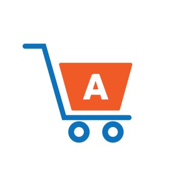Trolley Alışveriş Arabası İlk Çevrimiçi ve Alışveriş Logosu Şablonu