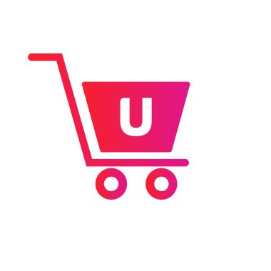 Trolley Alışveriş Arabası İlk Çevrimiçi ve Alışveriş Logosu Şablonu