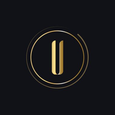 Altın Renkli Lüks Konseptli U Mektup Logosu. Moda, güzellik, lüks, kaplıca ve kumaş markaları için modern ve kaliteli logo şablonu.