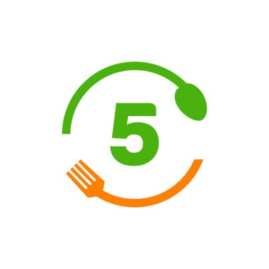 Kaşık ve Çatal Kavrama Şablonu 'nda Restoran Logosu Tasarımı. Mutfak aletleri, Gıda Simgesi. Yemek Logosu, mangal işareti, 5 harfli ızgara çatalı.