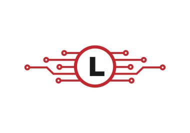 L harfi logo tasarım şablonu. Siber Logo Koruma, Teknoloji, Biyoteknoloji ve Yüksek Teknoloji için L mektubu. Ağ Logosu Tasarımı