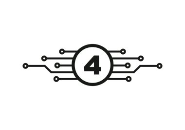 Harf 4 Logo Tasarım Şablonu. Siber Logo Koruma, Teknoloji, Biyoteknoloji ve Yüksek Teknoloji için 4 Harf. Ağ Logosu Tasarımı