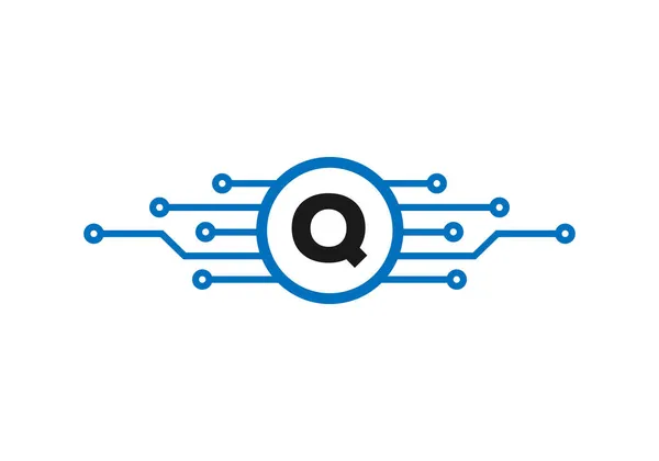 文字Qロゴデザインテンプレート Qサイバーロゴ保護 テクノロジー バイオテクノロジー ハイテクのための手紙 ネットワークロゴデザイン — ストックベクタ