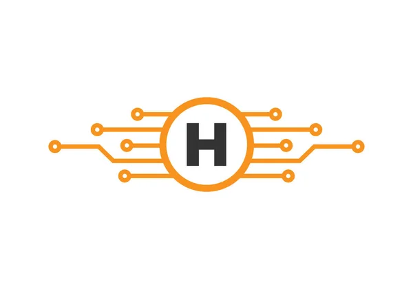 文字Hロゴデザインテンプレート サイバーロゴ保護のためのHレター テクノロジー バイオテクノロジーとハイテク ネットワークロゴデザイン — ストックベクタ