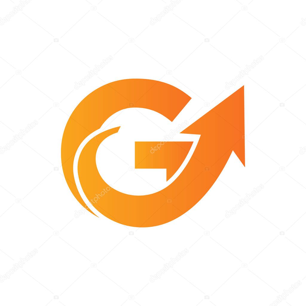 Financial Marketing Logo On Letter G, Initial Growth Arrow Concept. Fundraising Financial And Accounting Management Logo Design Template