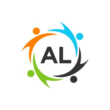 Harf AL 'deki Charity Logo Şablonu, İlk Birlik Vakfı İnsan Logosu İşareti. AL Harf Şablonlu Birlik Ekibi Çalışma Logosu Tasarımı