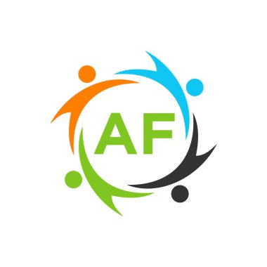 Harf AF 'deki Charity Logo Şablonu, İlk Birlik Vakfı İnsan Logosu İşareti. AF Harf Şablonlu Birlik Ekibi Çalışma Logosu Tasarımı