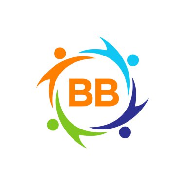 BB Harfi 'ndeki Charity Logo Şablonu, İlk Birlik Vakfı İnsan Logosu İşareti. BB Harf Şablonlu Birlik Ekibi Çalışma Logosu Tasarımı