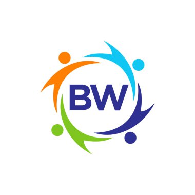 BW harfi üzerindeki hayırseverlik logosu şablonu, İlk Birlik Vakfı İnsan Logosu tabelası. Birlik Ekibi Çalışma Logosu Şablonu BW Harf Tasarımı