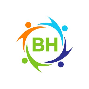 Harf BH 'deki Charity Logo Şablonu, İlk Birlik Vakfı İnsan Logosu İşareti. BH Harf Şablonuyla Birlik Ekibi Çalışma Logosu Tasarımı