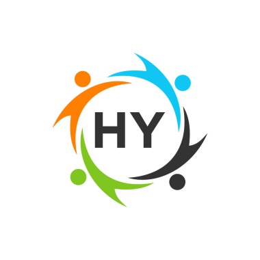 Harf HY 'deki Charity Logo Şablonu, İlk Birlik Vakfı İnsan Logosu İşareti. Birlik Ekibi Çalışma Logosu Şablonu ile Birlikte Tasarım