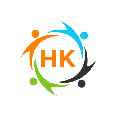 Hong Kong Harfinin Yardım Logosu Şablonu, İlk Birlik Vakfı İnsan Logosu İşareti. HK Harf Şablonu ile Birlik Ekibi Çalışma Logosu Tasarımı