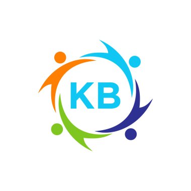 KB Harfi üzerindeki Charity Logo Şablonu, İlk Birlik Vakfı İnsan Logosu İşareti. KB Harf Şablonu ile Birlik Ekibi Çalışma Logosu Tasarımı