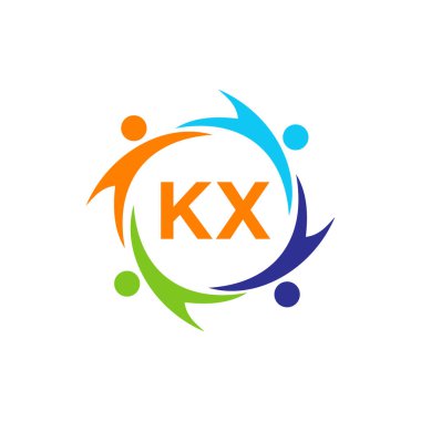 KX Harfi 'ndeki Charity Logo Şablonu, İlk Birlik Vakfı İnsan Logosu İşareti. KX Harf Şablonu ile Birlik Ekibi Çalışma Logosu Tasarımı