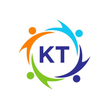 KT harfinin üzerindeki hayırseverlik logosu şablonu, İlk Birlik Vakfı İnsan Logosu İşareti. KT Harf Şablonu ile Birlik Ekibi Çalışma Logosu Tasarımı