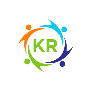 KR Harfi 'ndeki Charity Logo Şablonu, İlk Birlik Vakfı İnsan Logosu İşareti. KR Harf Şablonu ile Birlik Ekibi Çalışma Logosu Tasarımı