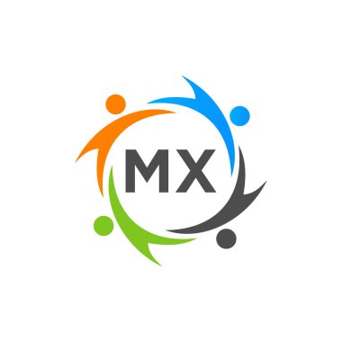 MX mektubundaki Charity Logo Şablonu, İlk Birlik Vakfı İnsan Logosu İşareti. MX Harf Şablonu ile Birlik Ekibi Çalışma Logosu Tasarımı