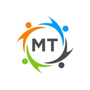 MT harfi üzerindeki hayırseverlik logosu şablonu, İlk Birlik Vakfı İnsan Logosu tabelası. MT Harf Şablonu ile Birlik Ekibi Çalışma Logosu Tasarımı