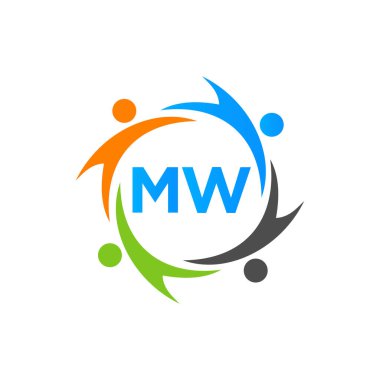MW harfinin üzerindeki hayırseverlik logosu şablonu, İlk Birlik Vakfı İnsan Logosu İşareti. Birlik Ekibi Çalışma Logosu MW Harf Şablonu Tasarımı