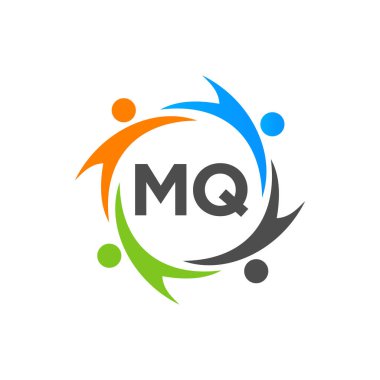 MQ harfinin üzerindeki hayırseverlik logosu şablonu, İlk Birlik Vakfı İnsan Logosu İşareti. MQ Harf Şablonu ile Birlik Ekibi Çalışma Logosu Tasarımı
