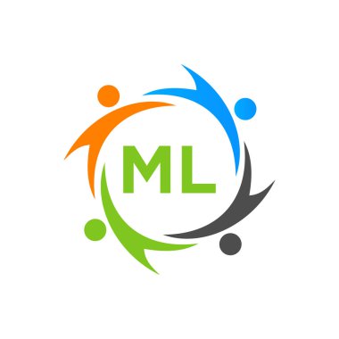 ML harfi üzerindeki Charity Logo Şablonu, İlk Birlik Vakfı İnsan Logosu İşareti. ML Harf Şablonu ile Birlik Ekibi Çalışma Logosu Tasarımı