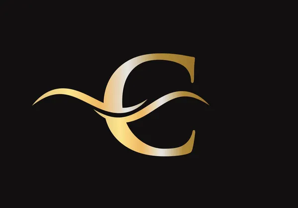 Swoosh Letter Logo Design Business Company Identity 水波C标志与豪华概念 — 图库矢量图片