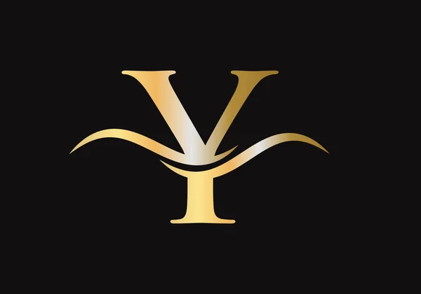 带有水波概念的高级字母Y标志设计 Y字母标志设计 带有奢侈概念的Y字 — 图库矢量图片