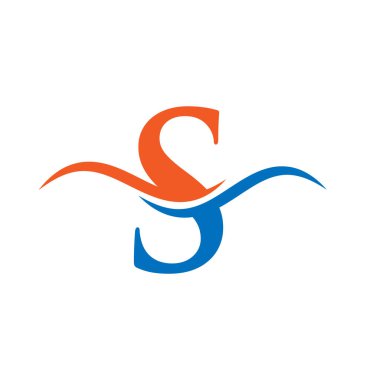 S Logosu 'nun ilk tasarımı ve su dalgası konsepti. S harfi logo işareti. S logo tasarım vektör şablonu