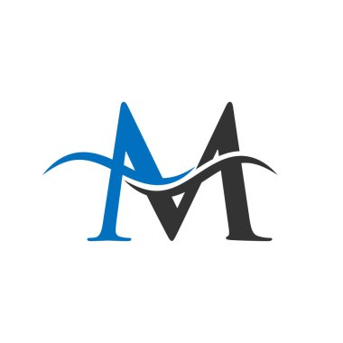 Modern dalga tipografi şablonlu M harfi logosu. Soyut Harf M Logo Tasarımı