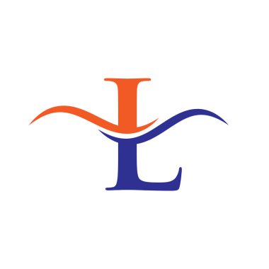 Su dalgası konseptli L harfli logo tasarımı. L harfi logo tasarımı. L logo tasarım vektör şablonu