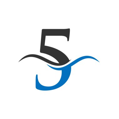 İlk 5 harf logo vektör şablonu. Swoosh 5 numaralı logo tasarımı. Lüks konseptli 5 logo tasarımı
