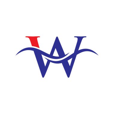 Su dalgası konseptli W harfi logosu tasarımı. W harfi logo işareti. W logo tasarım vektörü şablonu