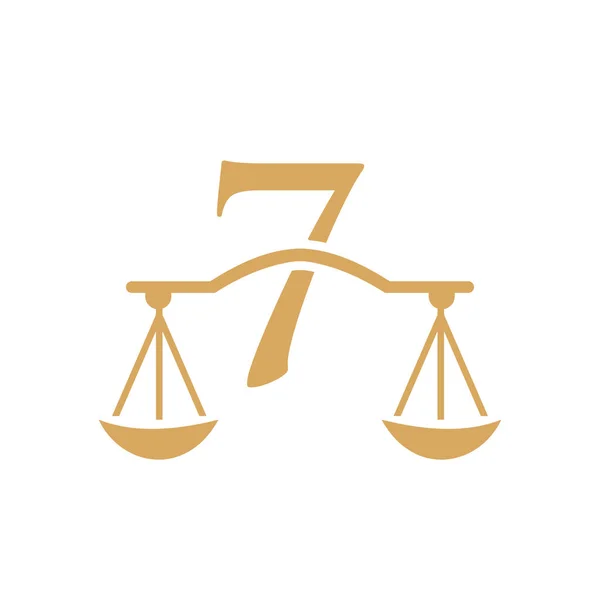 律师事务所标志设计在第7号信上 采购产品律师和司法 律师服务 法律办公室 比例尺 标志模板 — 图库矢量图片