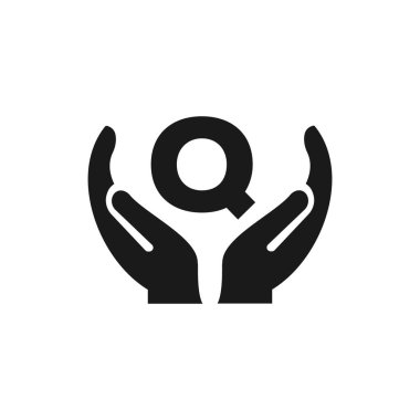 Q harfi el logosu tasarımı yapıyor. Q harfi vektör şablonunda el logosu tasarımı