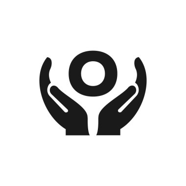 O harfi el logosu tasarımı veriyor. El logosu tasarımı O harfi vektör şablonunda