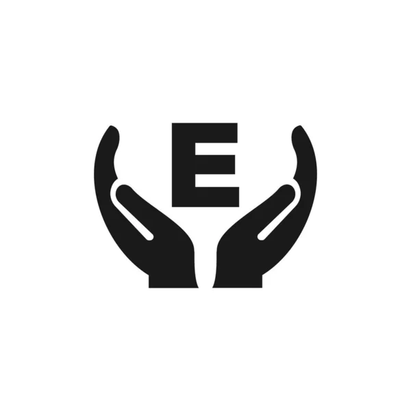手紙E手のロゴデザインを与える ハンドロゴデザインOn Letter Eベクトルテンプレート — ストックベクタ