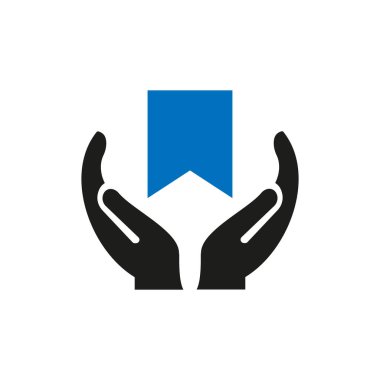 El Kitaplığı logosu tasarımı. El konsepti vektörlü Eğitim Yer imi logosu. El ve Yer İmleri logo tasarımı