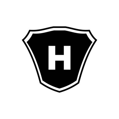 Kalkan amblemi H logo şablonu. H harfi kalkan logosu, kulüp, vakıf ve şirket kimliği için H harfi kalkanı vektörü.