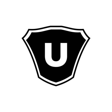 Kalkan amblemi U logo şablonu. U harfi kalkan logosu, Premium kalkan harfi. Kulüp, vakıf ve şirket kimliği için U vektörü.