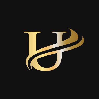 U Harfi Logosu Konsepti. İlk U Logosu Tasarımı Altın Monogram Şirket Adı, Etiketi, Amblem, Yazdırma, Tekstil, Kaplıca, Güzellik, Moda