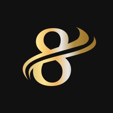 8 Harf Logosu Konsepti. İlk 8 Logo Tasarımı Altın Monogram Şirket Adı, Etiketi, Amblem, Yazdırma, Tekstil, Kaplıca, Güzellik, Moda
