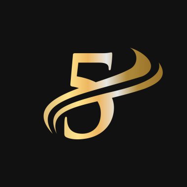 5 Harf Logosu Konsepti. İlk 5 Logo Tasarımı Altın Monogram Şirket Adı, Etiketi, Amblem, Yazdırma, Tekstil, Kaplıca, Güzellik, Moda