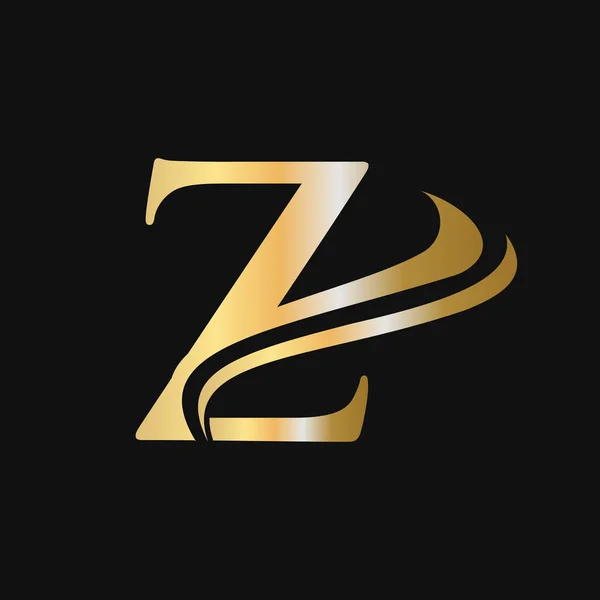 Zレターロゴラグジュアリーコンセプト Zのロゴデザイン会社名 ラベル エンブレム プリント テキスタイル 美しさ ファッションのための黄金のモノグラムの手紙 — ストックベクタ
